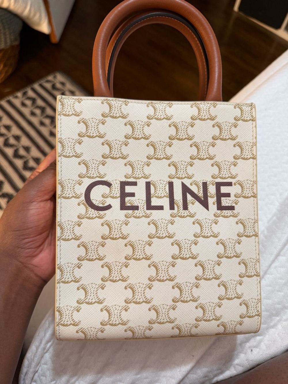 Celine Cream Canvas Mini Bag with Brown Leather Trim - Picture 2 of 5
